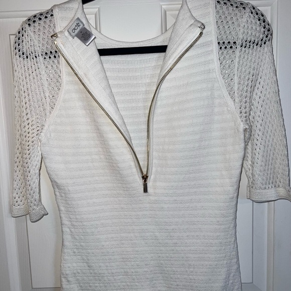 Cache White Ribbed Sheath Dress with Dolman Sleeves, Size Medium NWOT - Picture 7 of 10
